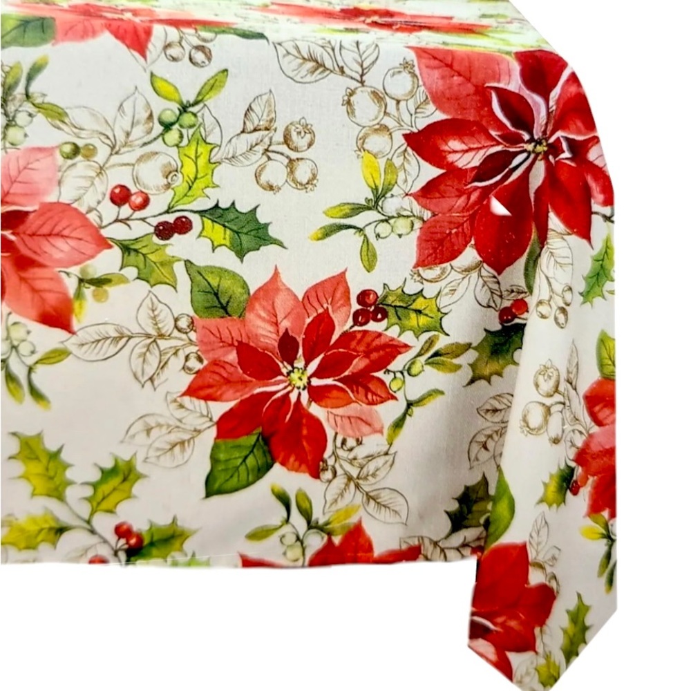 Holiday Time Christmas Poinsettia Fabric Tablecloth - 52x70 Rectangle